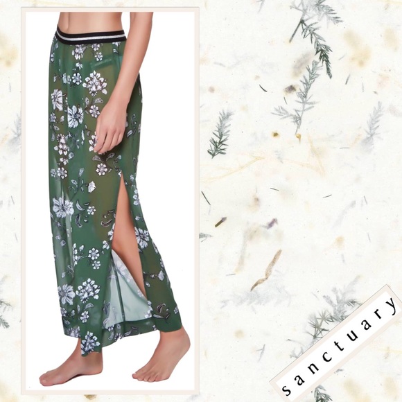 Sanctuary Side Slit Floral Print Coverup Pants in Cactus (Olive Green) - Picture 3 of 5